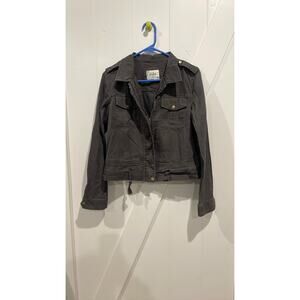 Mudd Juniors Y2K Medium Gray Utility Jacket Full Zip Button Front Chest Pockets